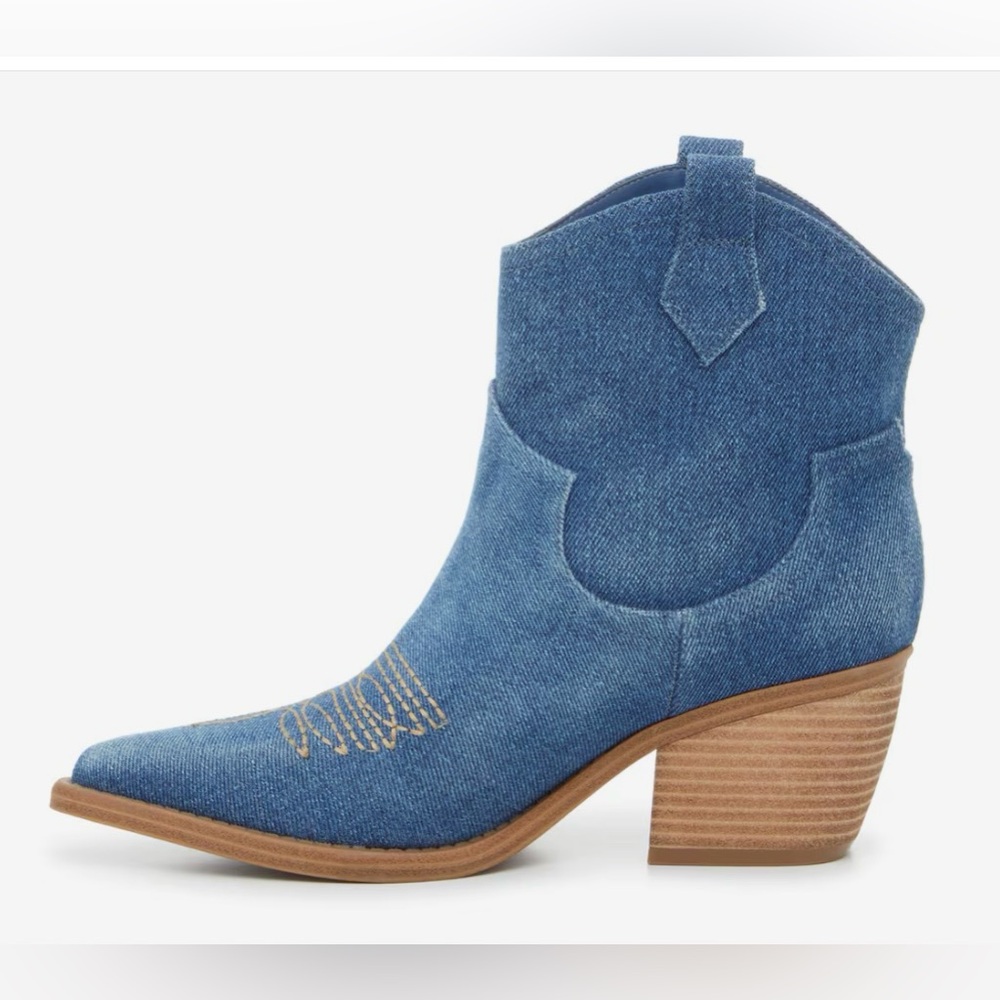 NWOT: Marc Fisher Gidden Denim Cowboy Bootie - Size 7.5 - Picture 2 of 7